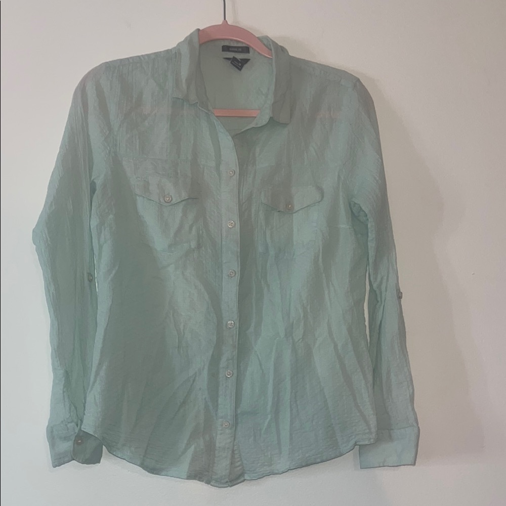 Eddie Bauer Seaglass color Classic Fit Collared Button-Up Shirt Womens